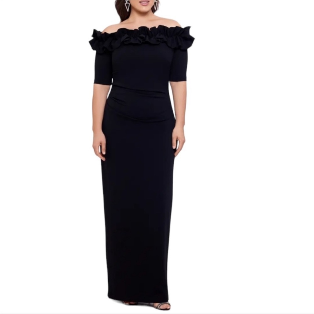Xscape Black Off-Shoulder Dress